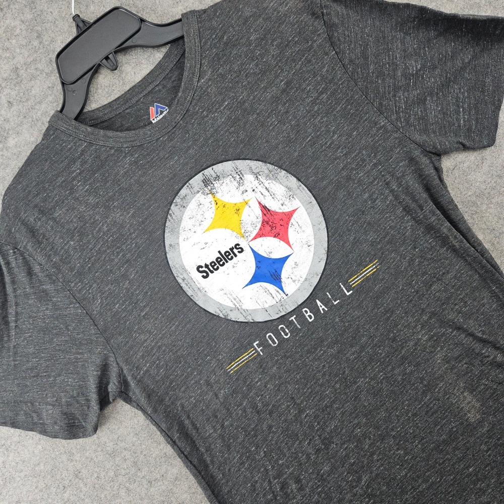 Majestic Pittsburgh Steelers T-Shirt Mens Medium Gray Short Sleeve Tee NFL FLAWS